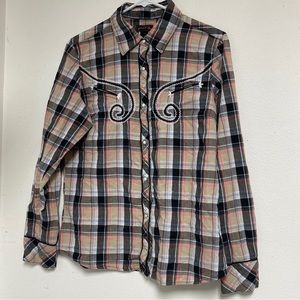 Cowgirl UP Large Button down shirt Plaid Western Style